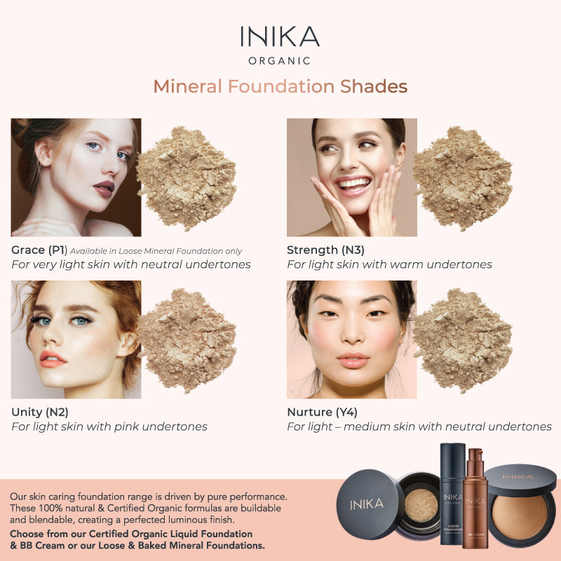 Inika Loose Mineral Foundation SPF25 Shade Guide 1