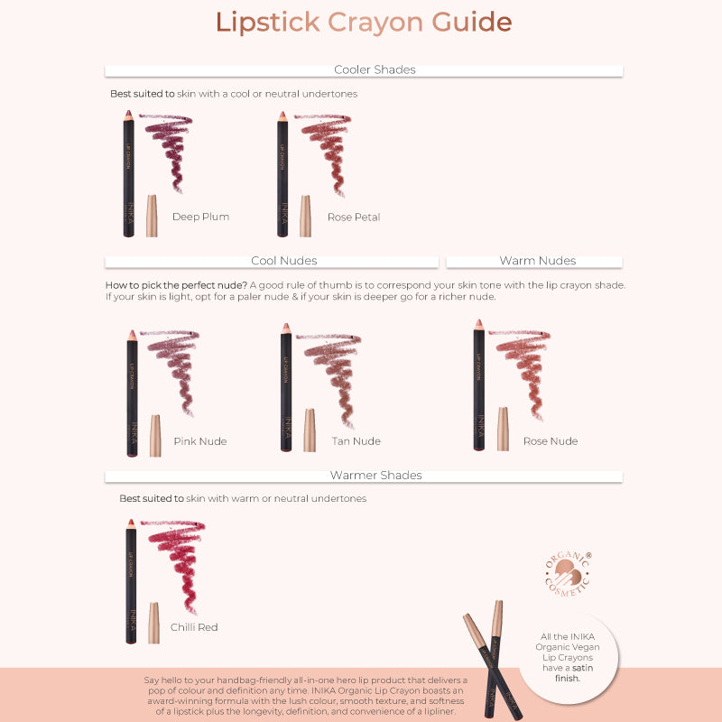 Inika Organic Lip Crayon Shade Guide 2
