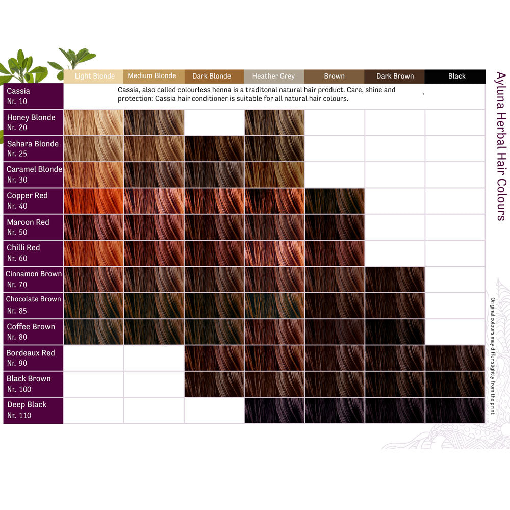 Ayluna Plant Based Hair Dye Colour Chart