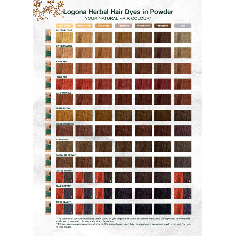 Logona Herbal Hair Dye Powder Shade Guide