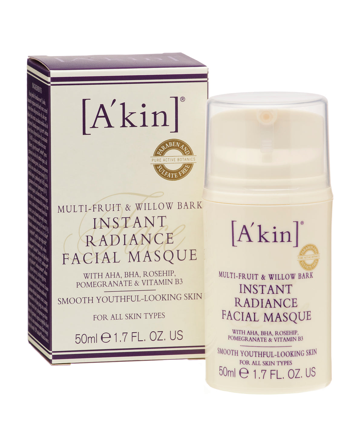 A&#39;kin Multi-fruit and Willow Bark Instant Radiance Facial Mask 50ml